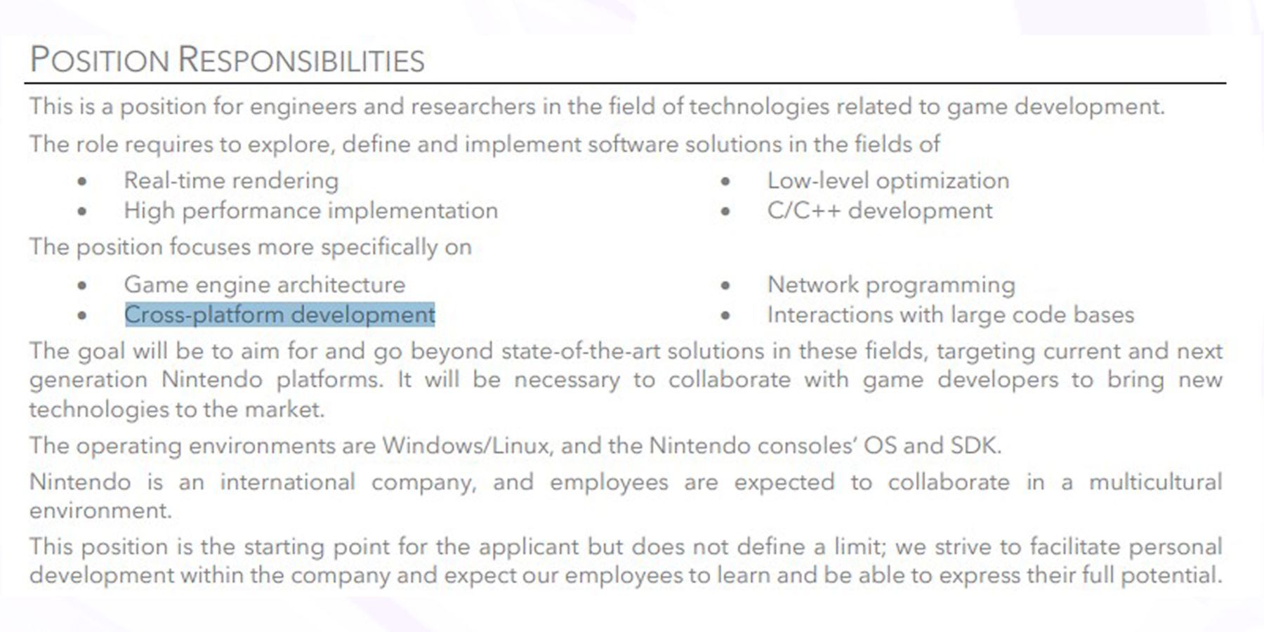 NERD Game Technologies RnD Engineer Scientist cross platform development job listing