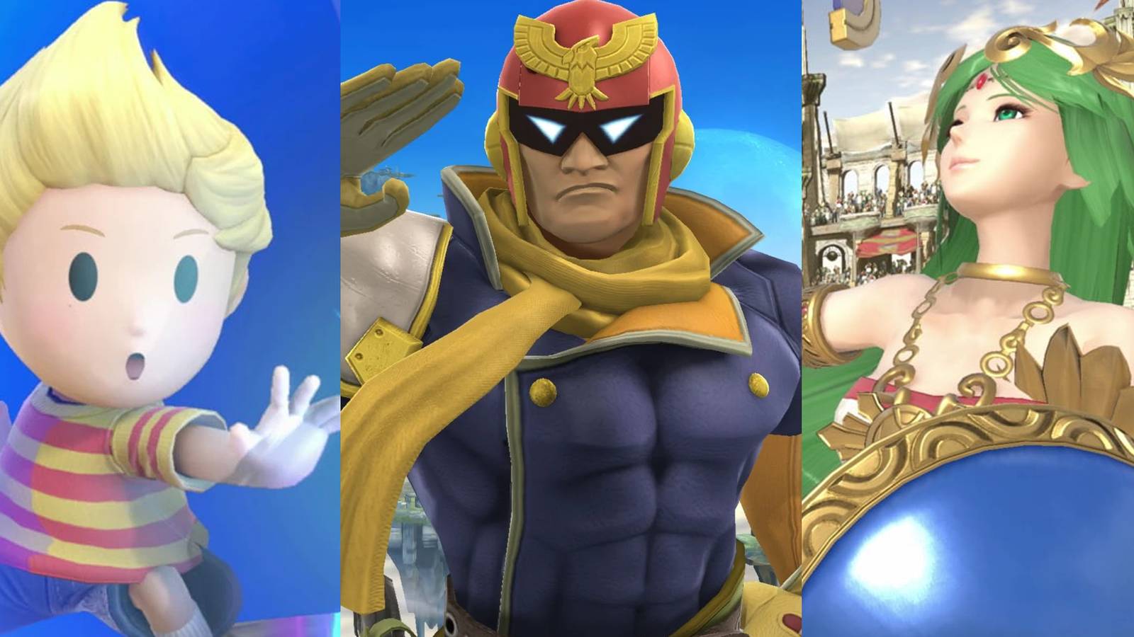Lucas in Smash Bros; Captain Falcon in Smash Bros; Palutena in Smash Bros