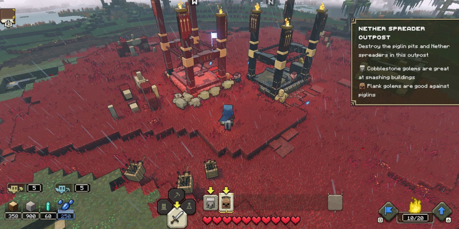 Destroying Piglin Outpost structures in Minecraft Legends