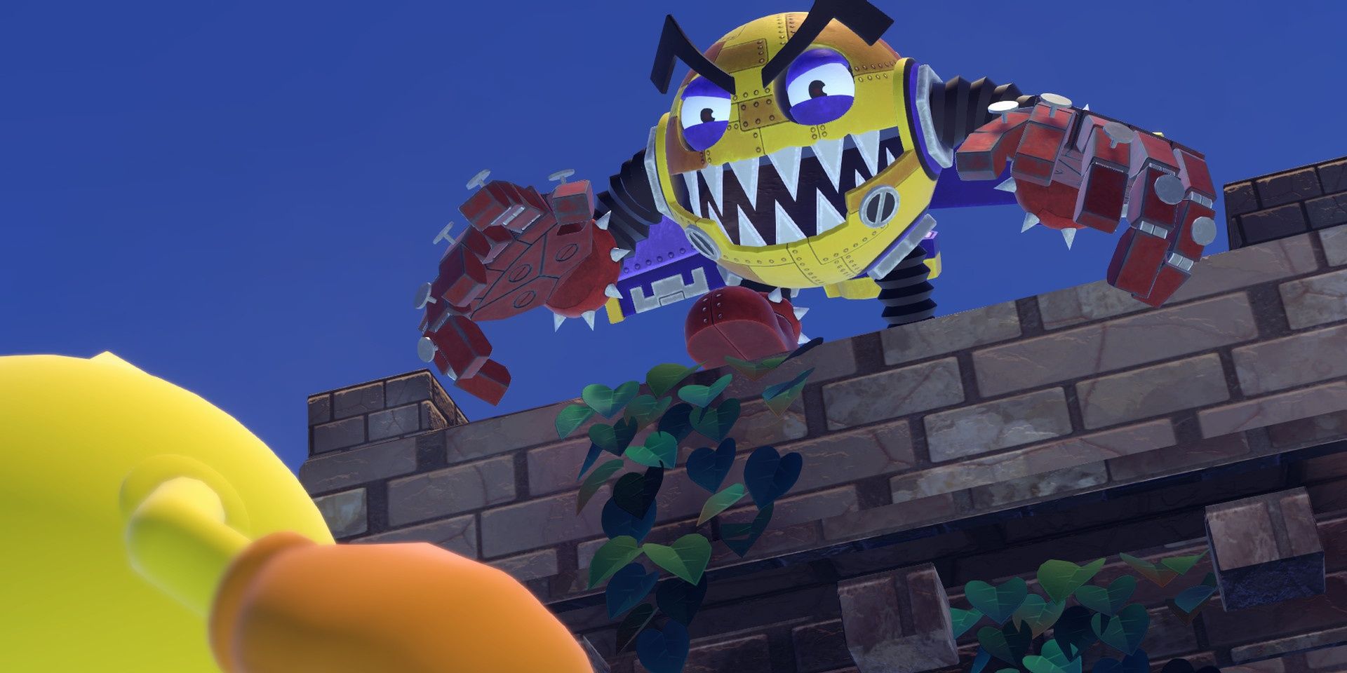 A evil robot looking down on Pac-Man that looks like Pac-Man in Pac-Man World: Re-Pac