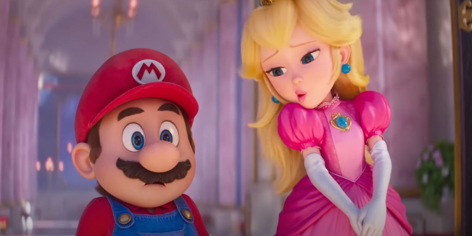 Jack Black Peach side look to Mario in Super Mario Bros. Movie
