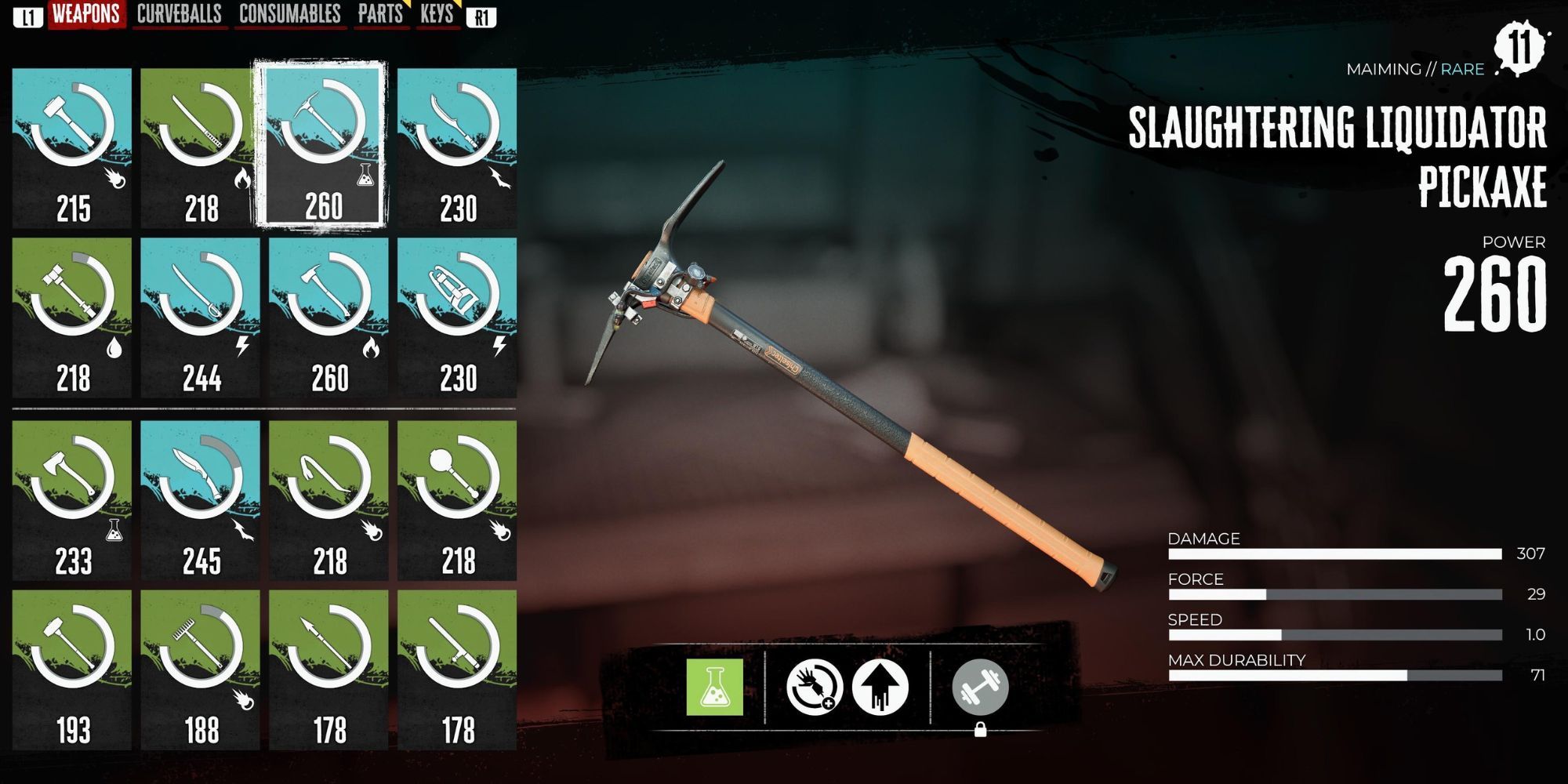 Pickaxe in the player's inventory in Dead Island 2