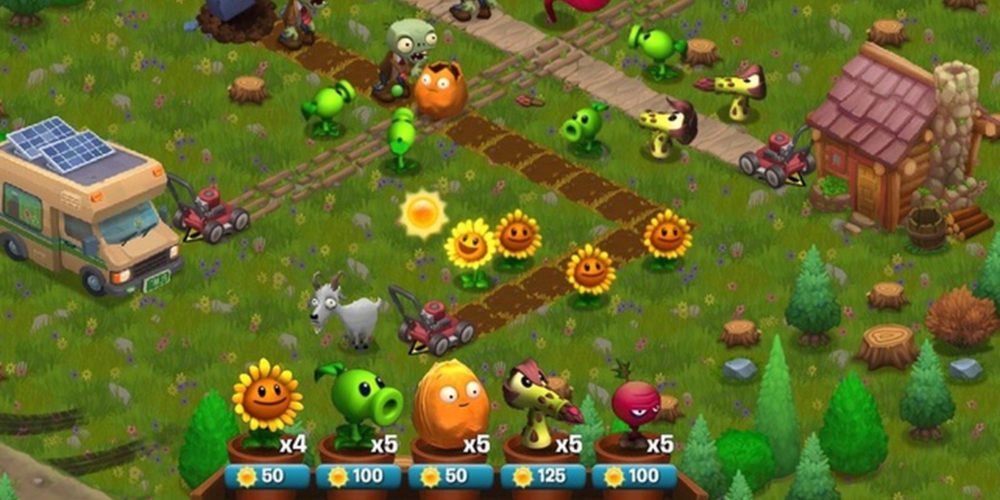 A player defending against zombies in Plants Vs. Zombies: Adventures