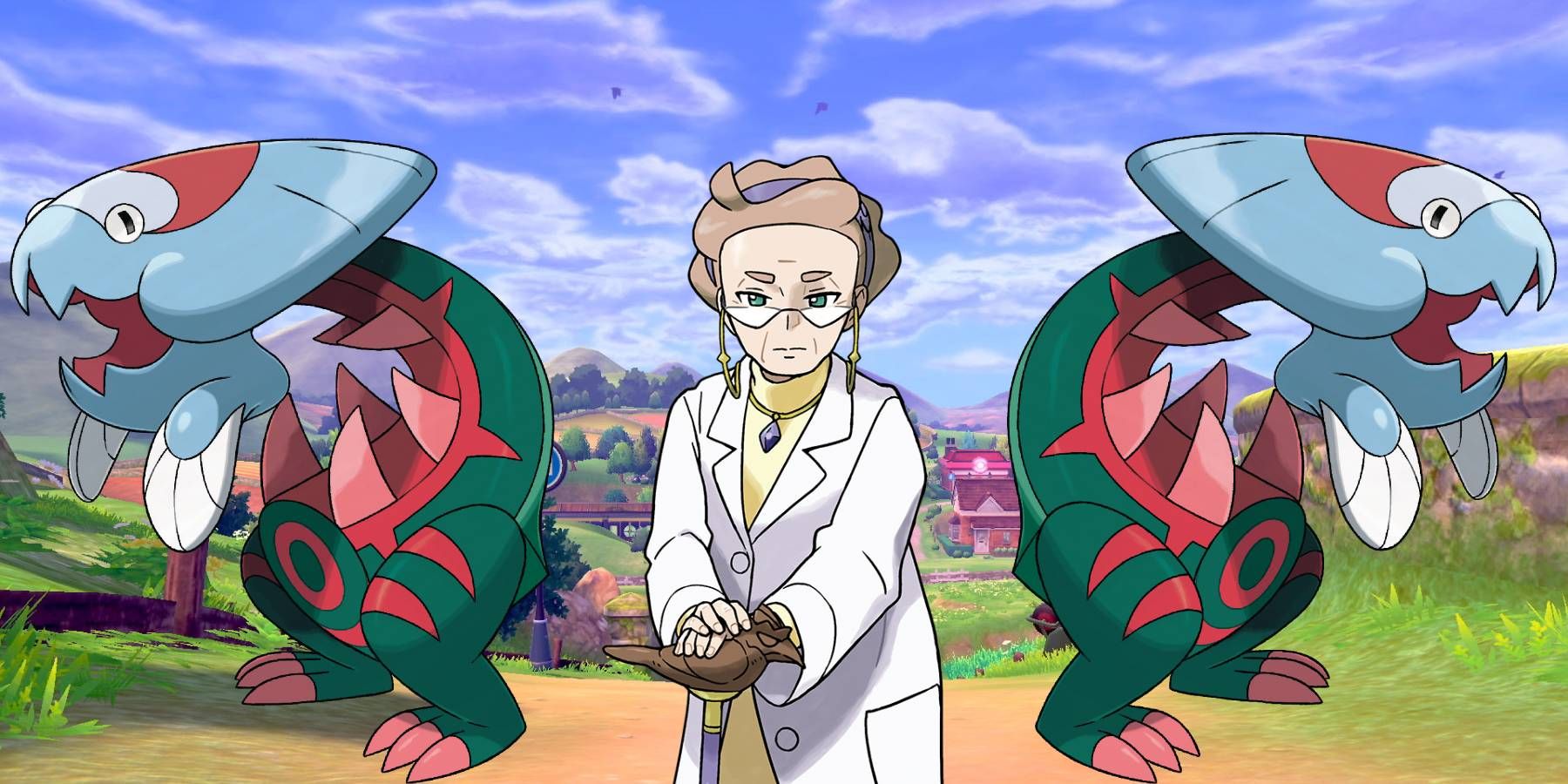 Professor Magnolia and two Arctovish from Pokemon Sword and Shield