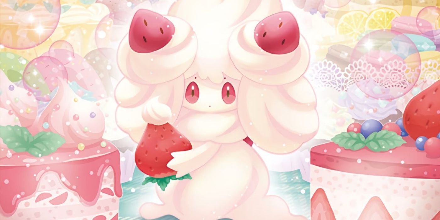 Alcremie holding a strawberry with cream