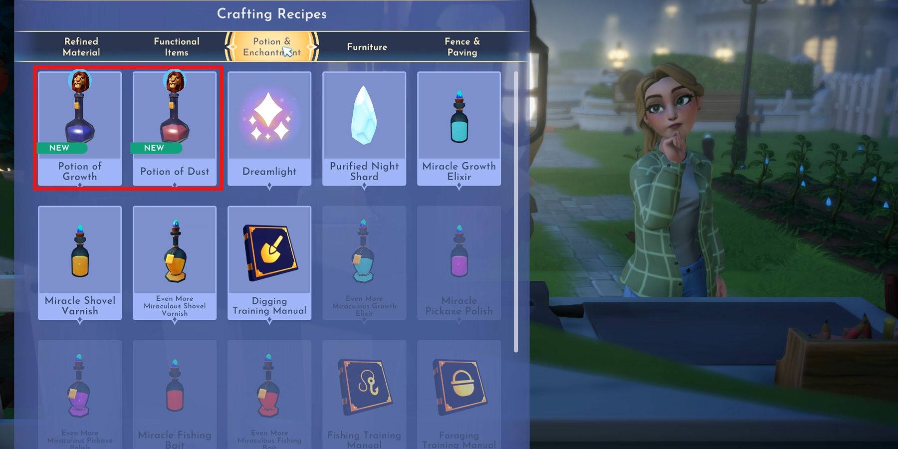potion of growth and potion of dust in disney dreamlight valley