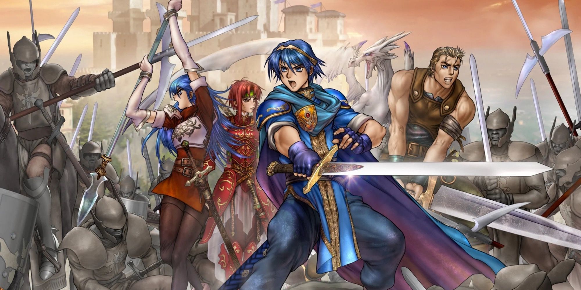Promo art featuring characters in Fire Emblem Shadow Dragon