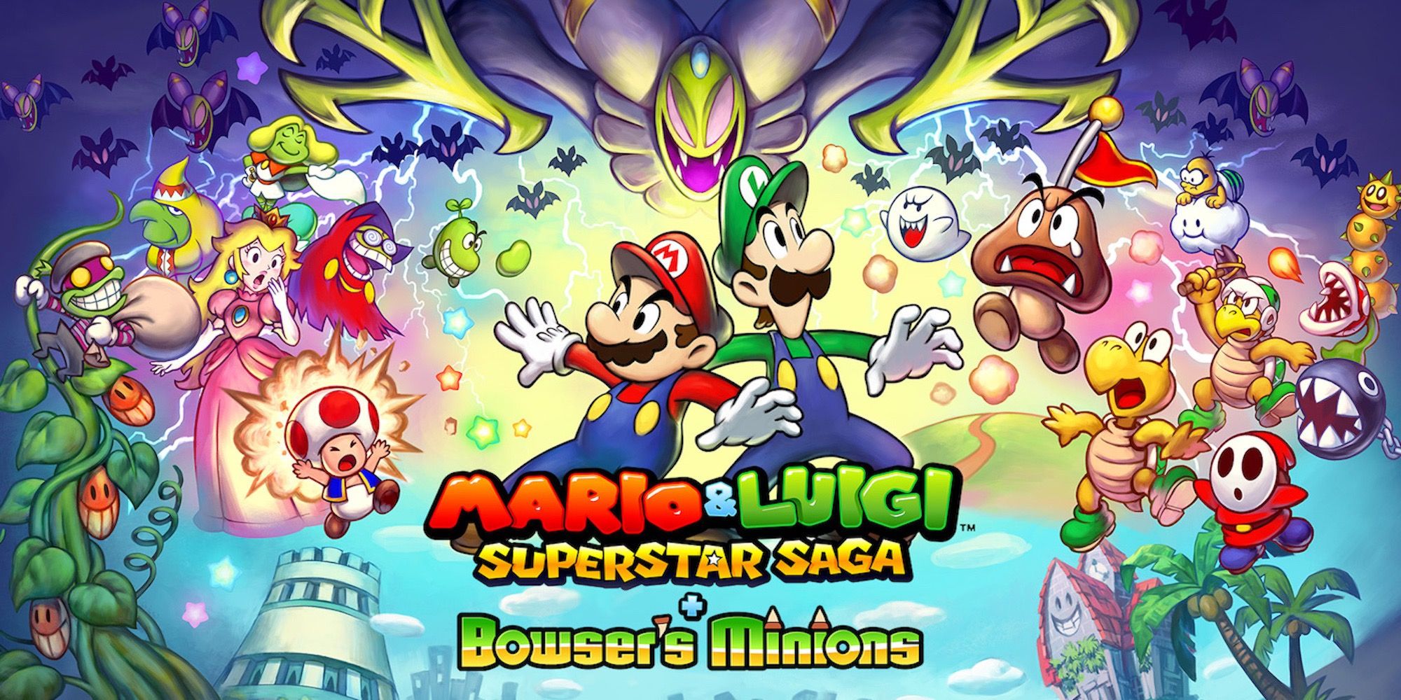 Promo art featuring characters in Mario & Luigi Superstar Saga + Bowser’s Minions