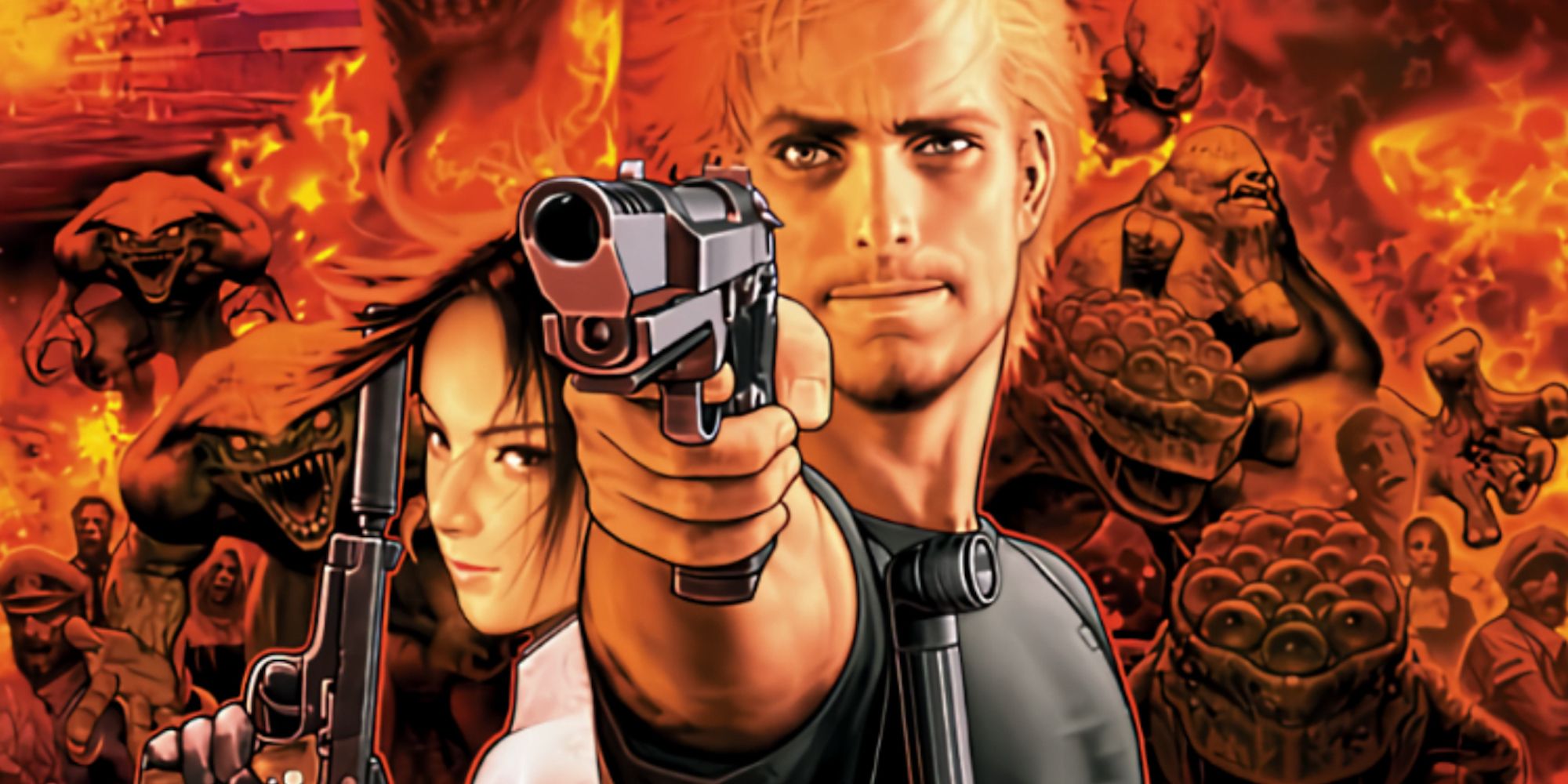 Promo art featuring characters in Resident Evil Dead Aim
