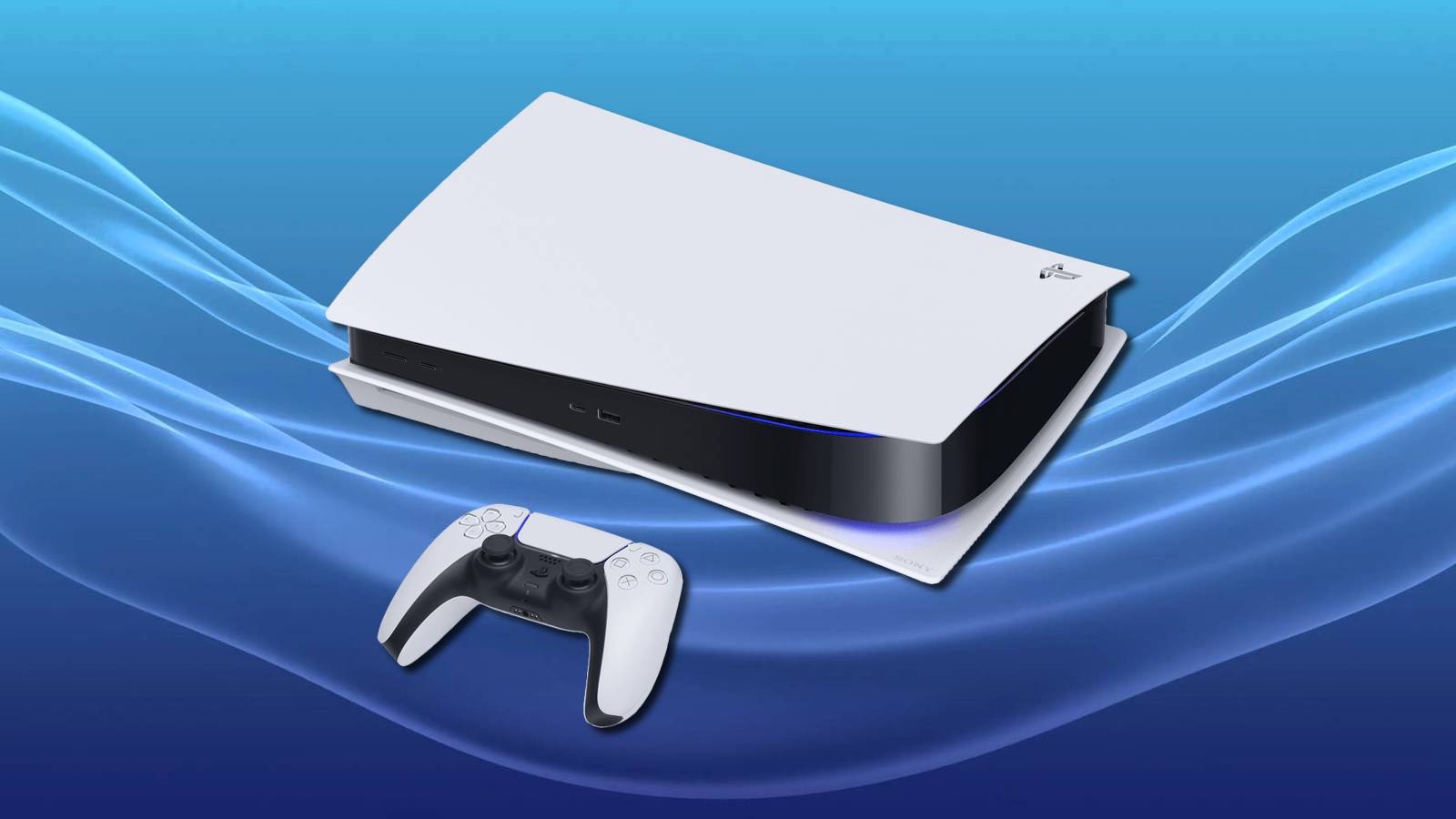 PS5 on top of a PlayStation background
