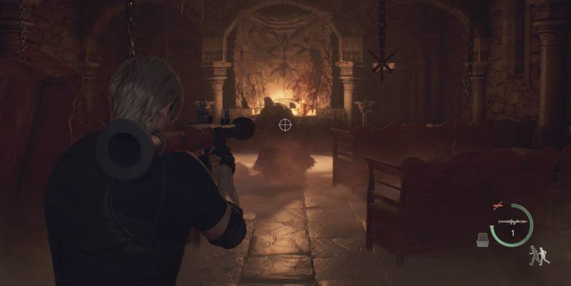 Leon aims his Rocket Launcher in Resident Evil 4 remake
