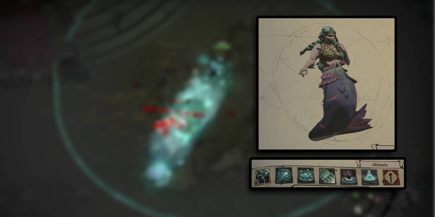 Ravenswatch - Melusine Screenshot With PNG Of Character And Skills On Top
