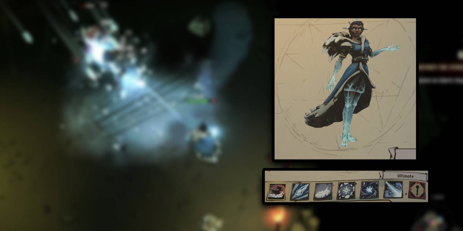 Ravenswatch - Snow Queen Screenshot With PNG Of Character And Skills On Top