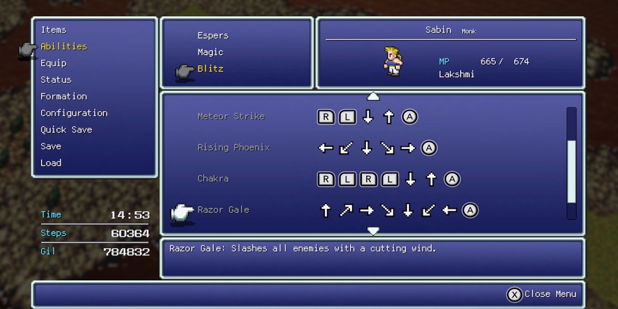 Razor Gale, Sabin’s ability in Final Fantasy 6