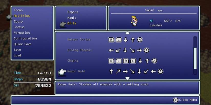 Razor Gale, Sabin’s ability in Final Fantasy 6