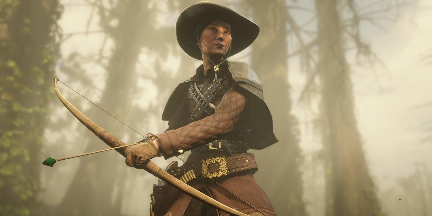 A character wielding a bow in Red Dead Online