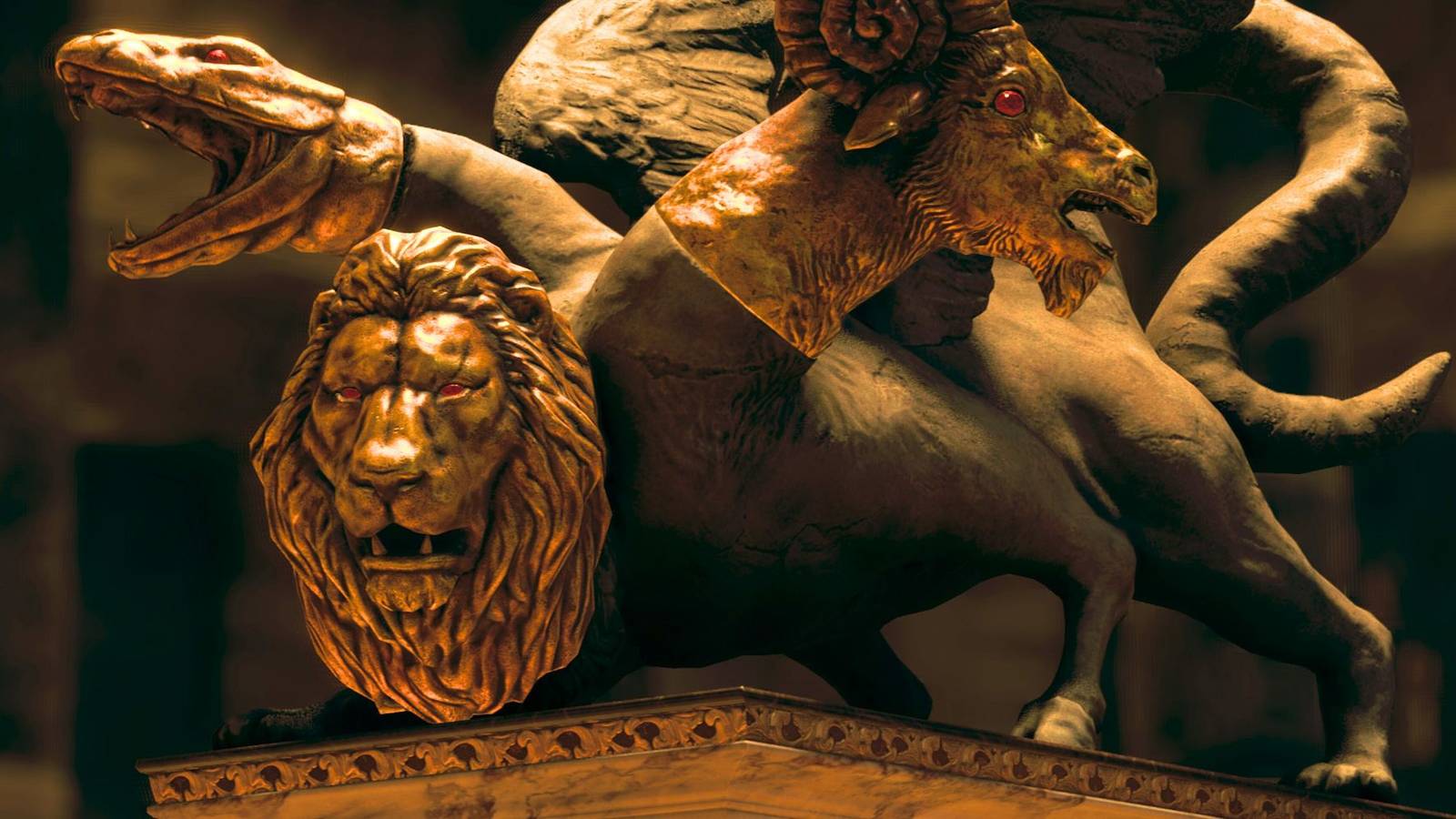 Resident evil 4 remake headless statue lion snake goat