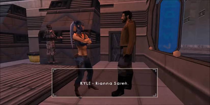 Rianna Saren speaking with Kyle Katarn