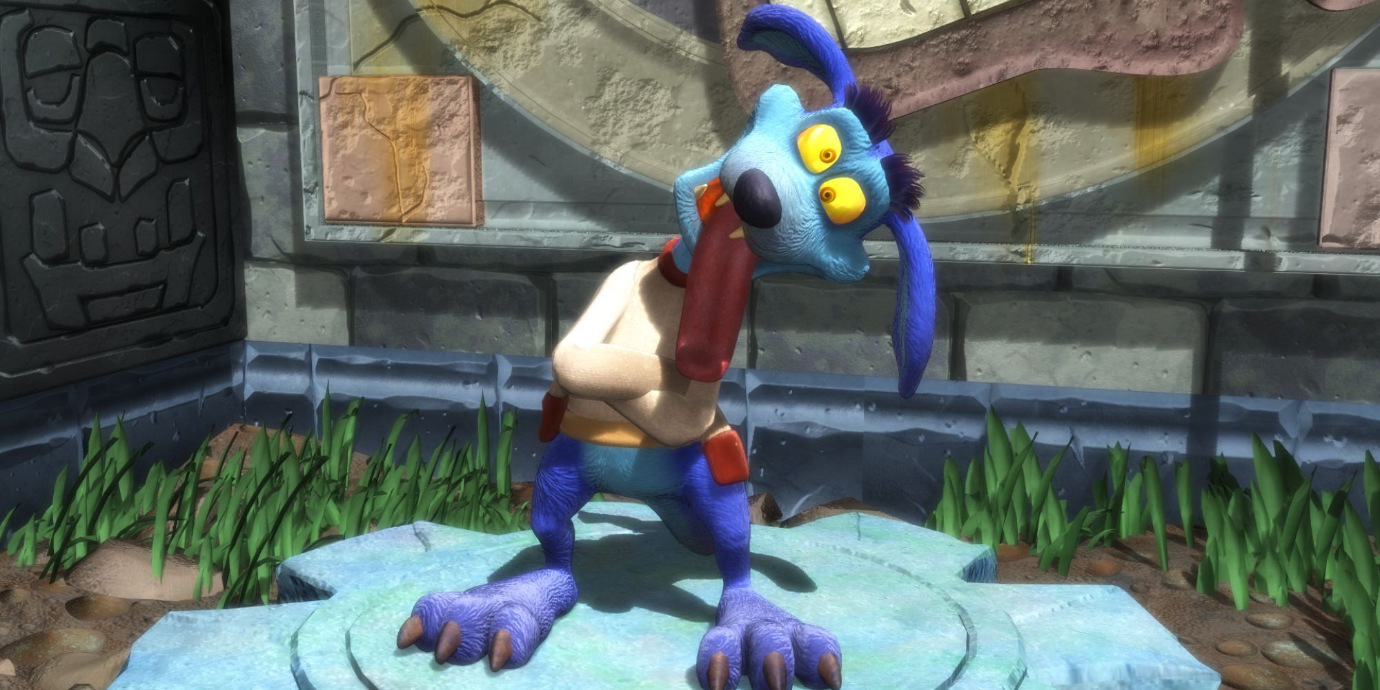 Ripper Roo from the Crash Bandicoot series with a strait jacket and his tongue hanging out