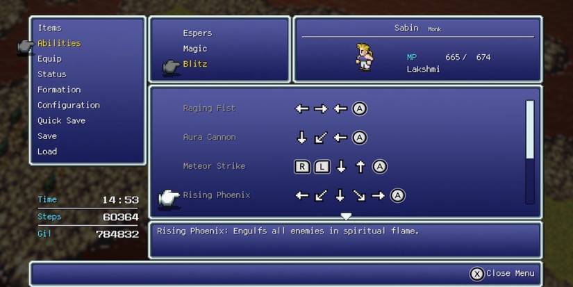 Rising Pheonix, Sabin’s ability in Final Fantasy 6