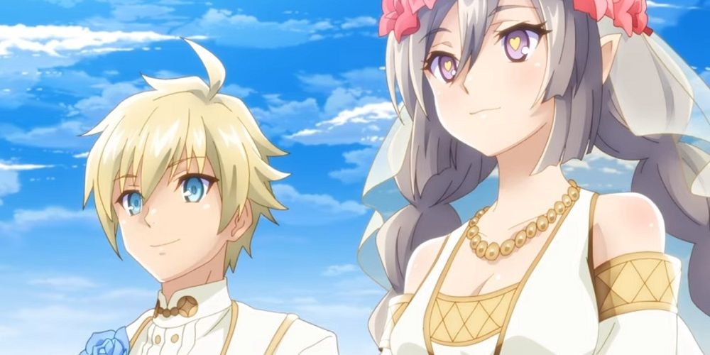 Cutscene still of Ares and Ludmilla during their wedding in Rune Factory 5