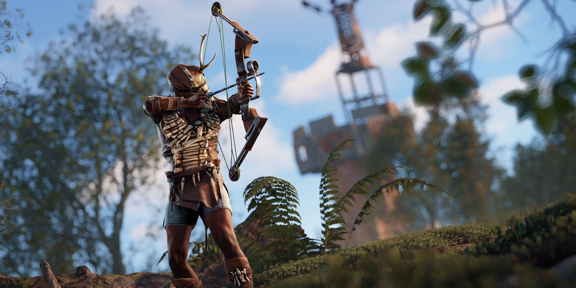 A player who is aiming to shoot using a bow in Rust