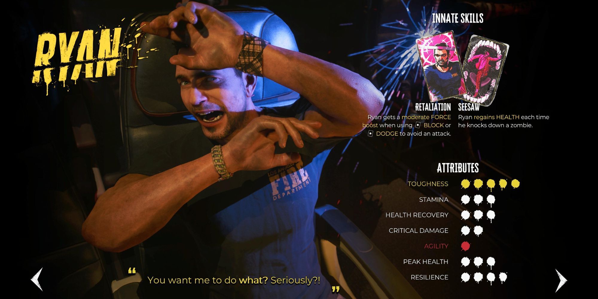 Ryan in the Slayer select screen of Dead Island 2