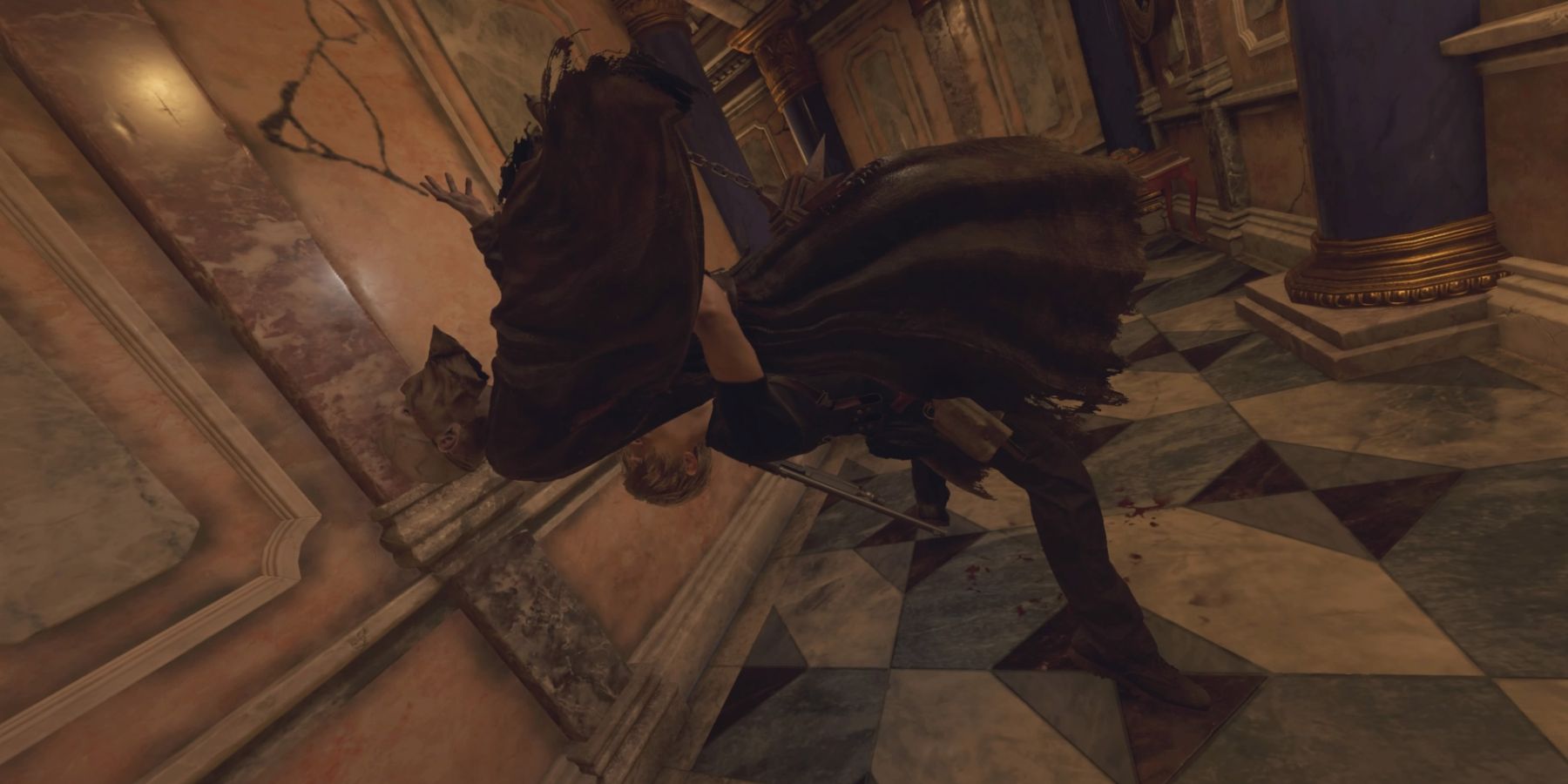 Leon suplexing a Cultist in Resident Evil 4 remake