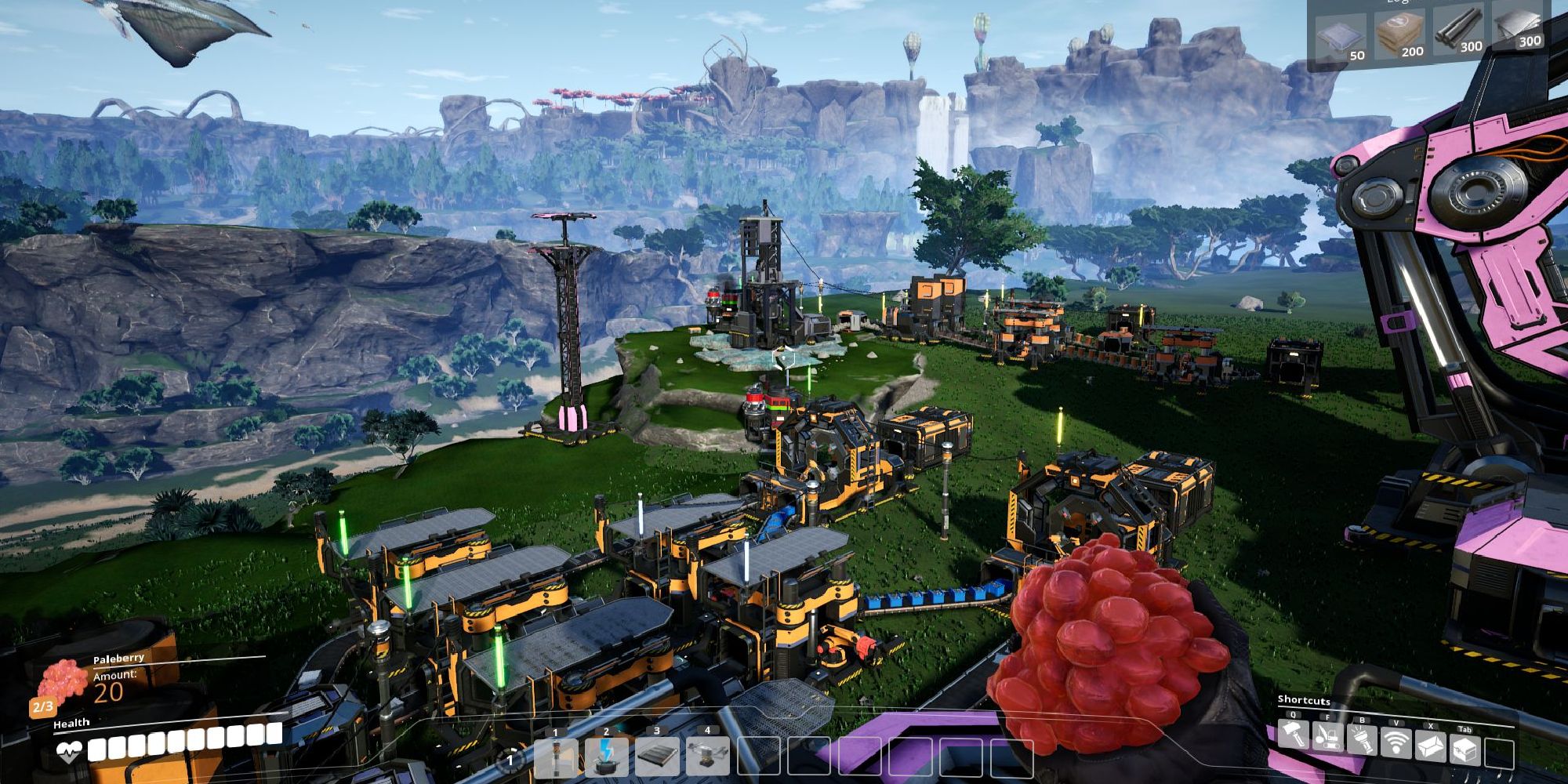 A screenshot of Satisfactory demonstrating a factory being built. 