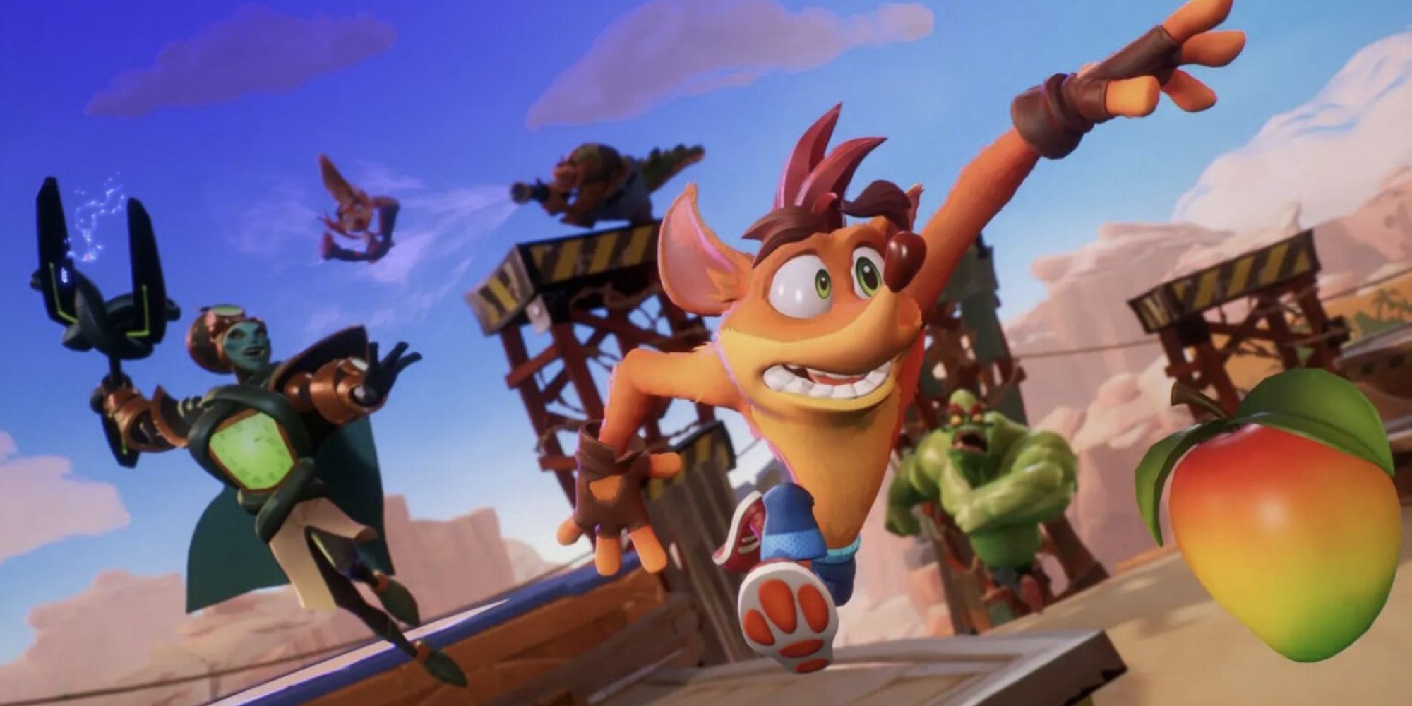 Crash Bandicoot running from N Trance and N Brio in Crash Team Rumble