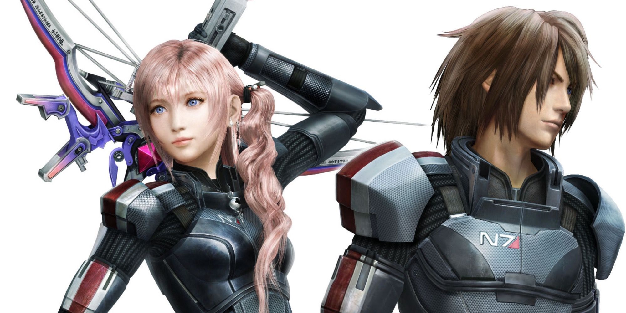 Serah and Noel wearing N7 Armor in Final Fantasy 13-2