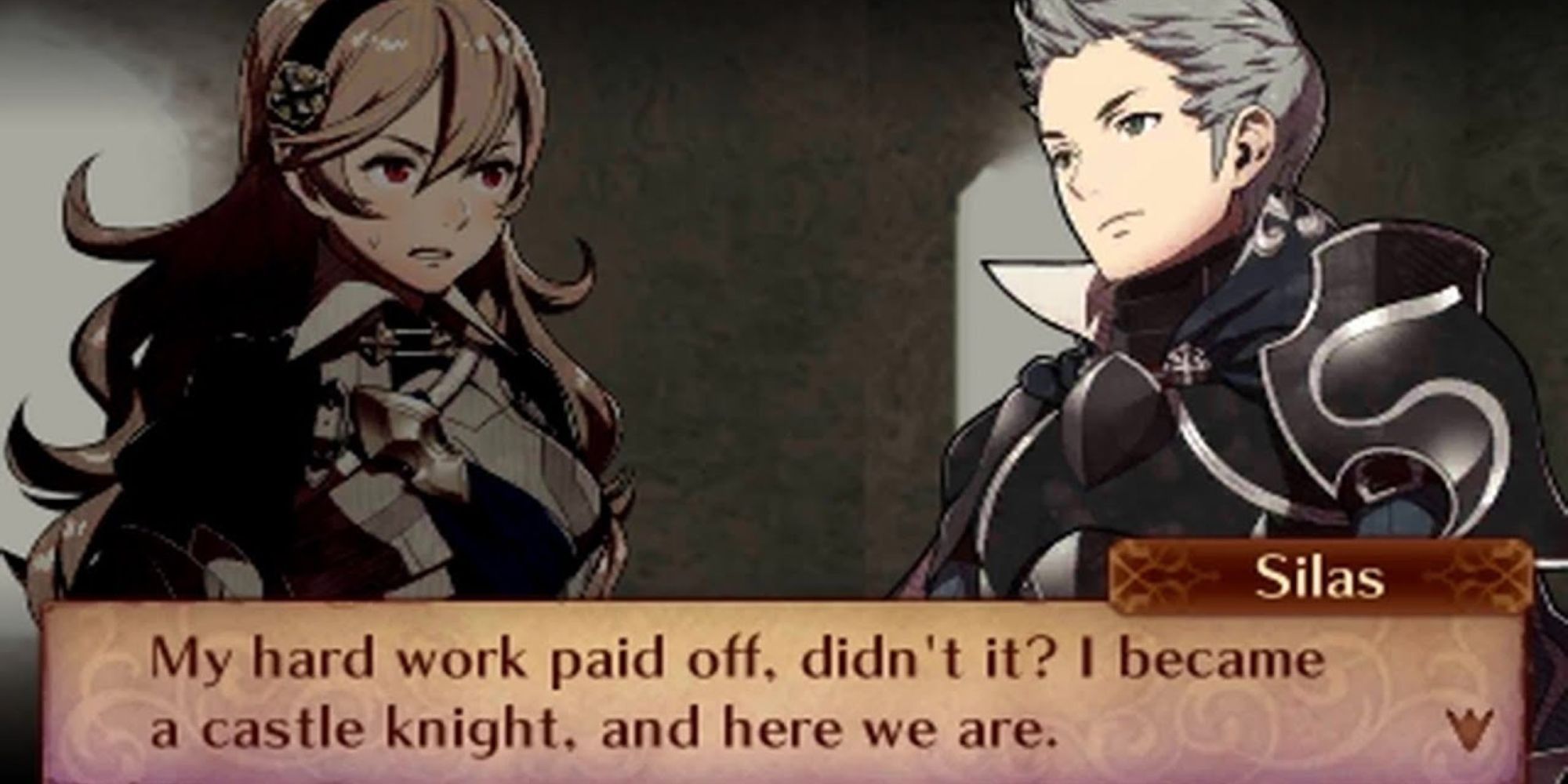 Silas talking to Corrin in Fire Emblem: Fates