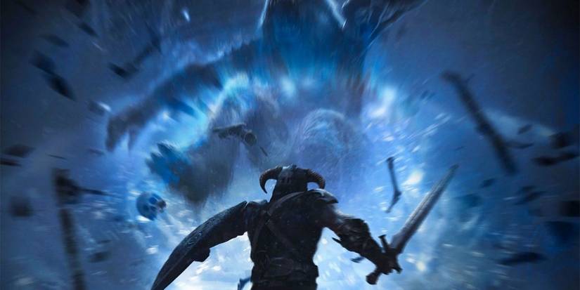 skyrim player uses shout on group of guards