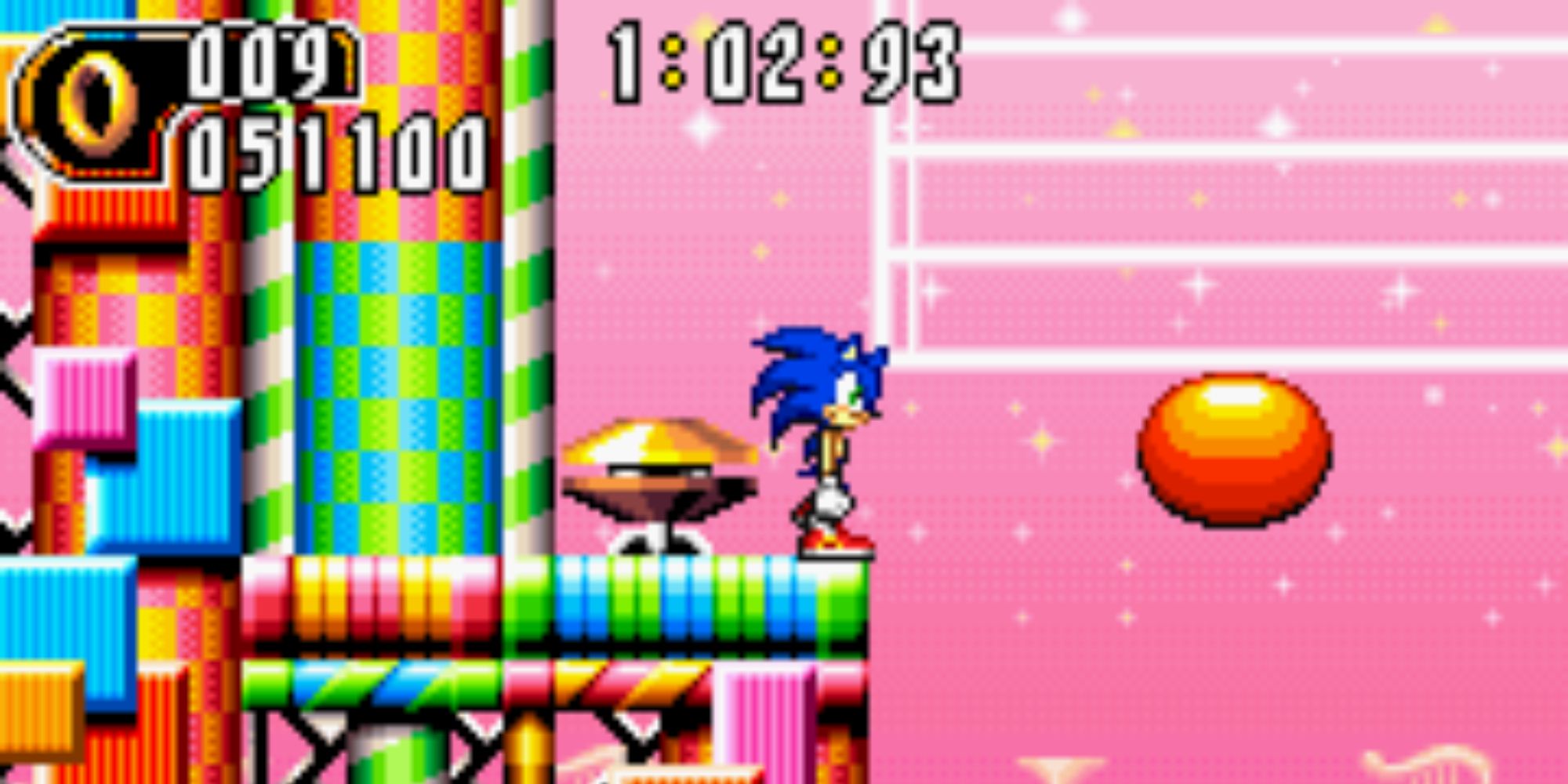 Sonic standing near a cymbal spring