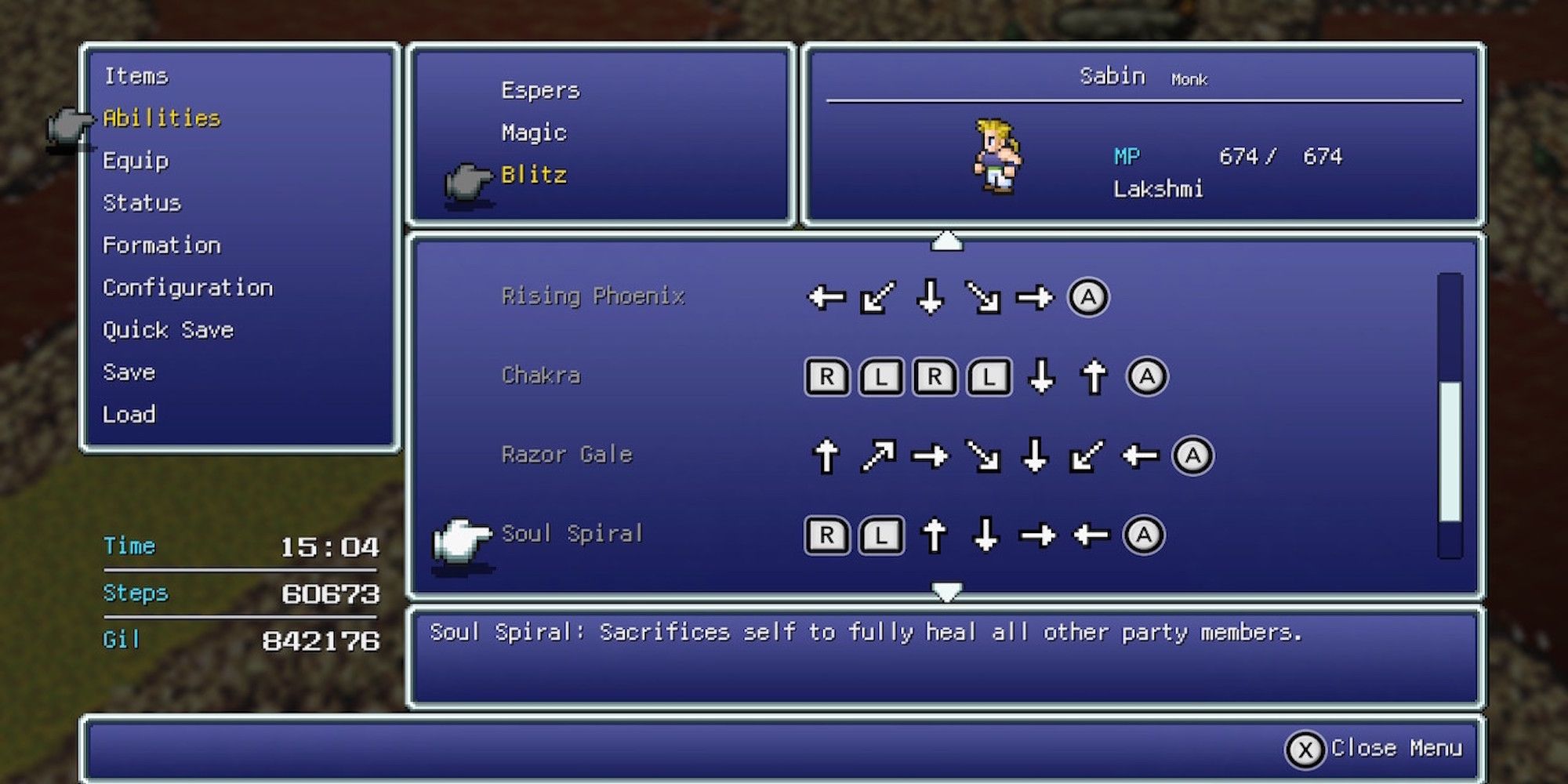 Soul Spiral, Sabin’s ability in Final Fantasy 6