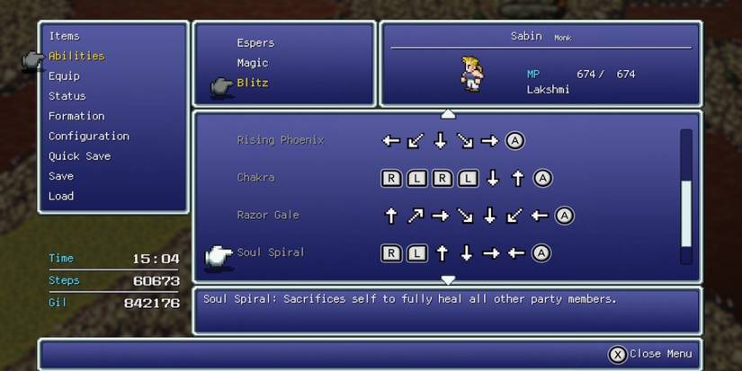 Soul Spiral, Sabin’s ability in Final Fantasy 6