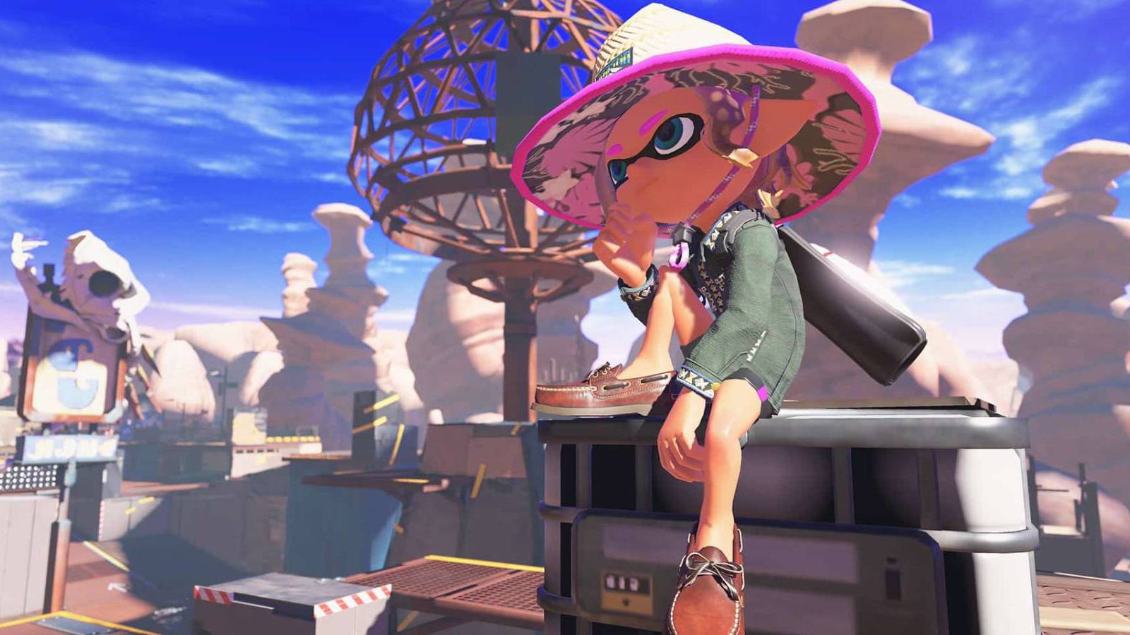 An Inkling sitting on a rooftop in Splatoon 3
