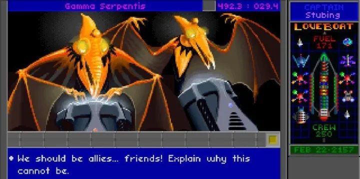 An image of a communication with aliens from Star Control 2