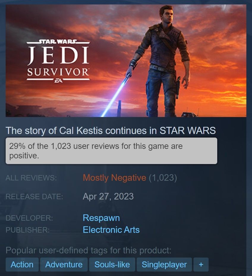 star wars jedi survivor steam negative user reviews