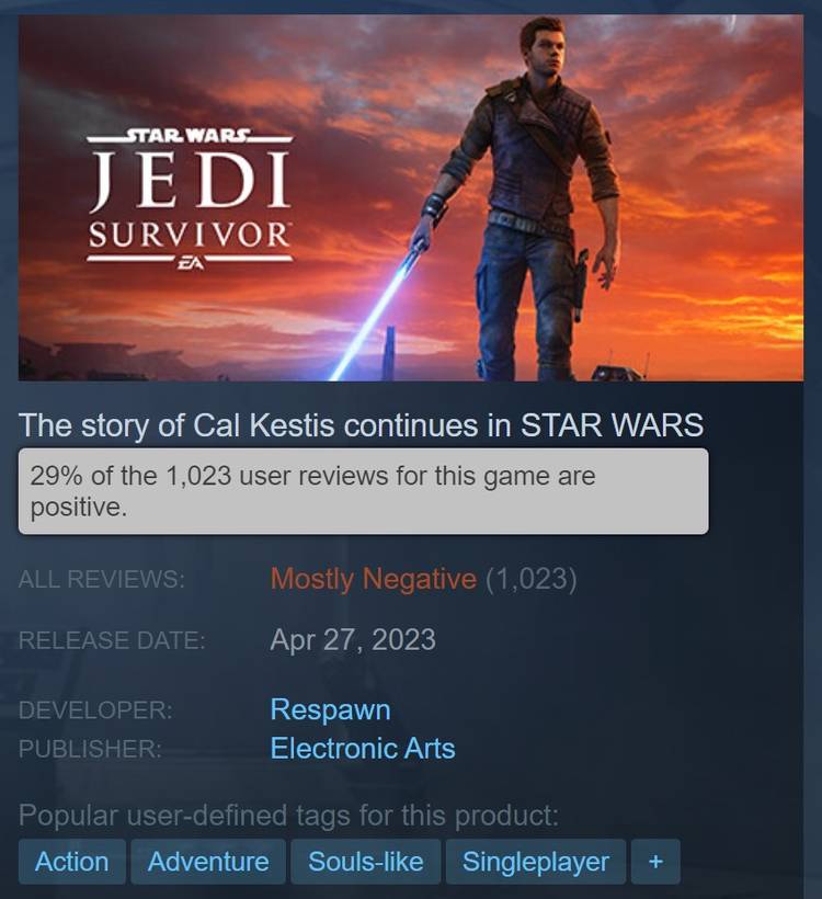 star wars jedi survivor steam negative user reviews