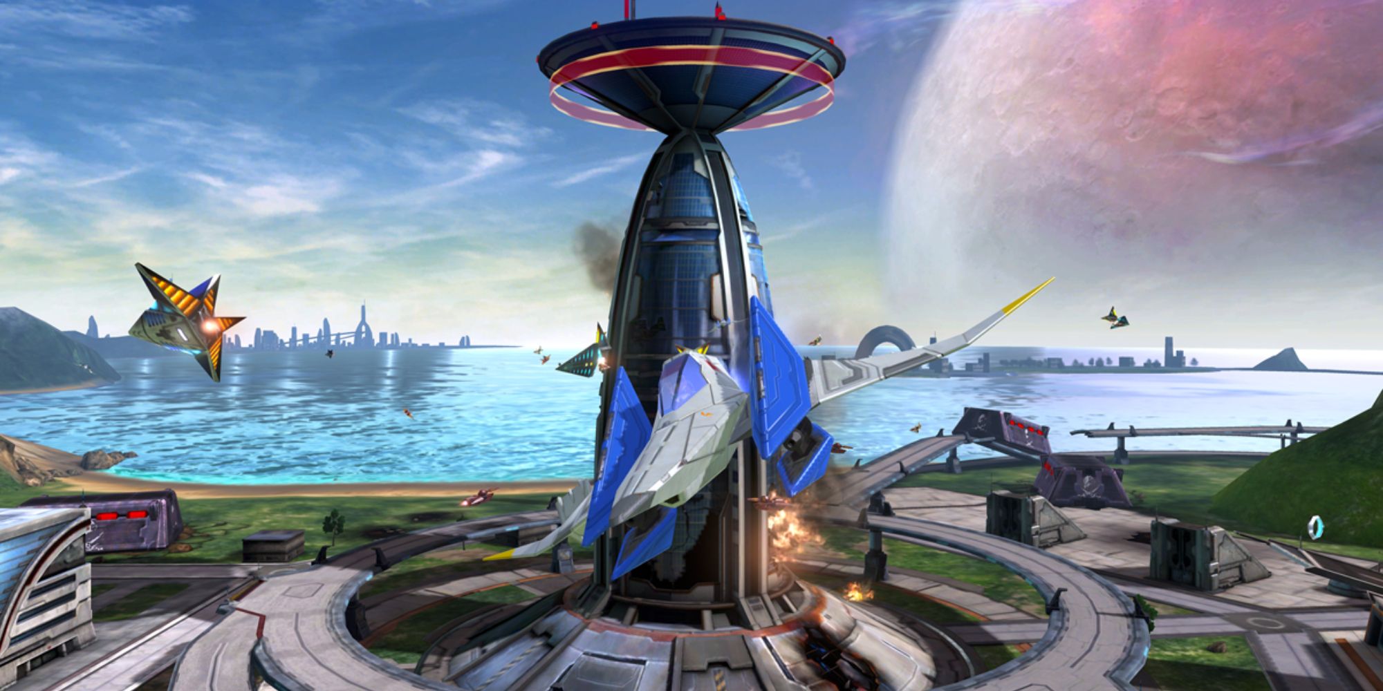 An Arwing flying in Star Fox Zero