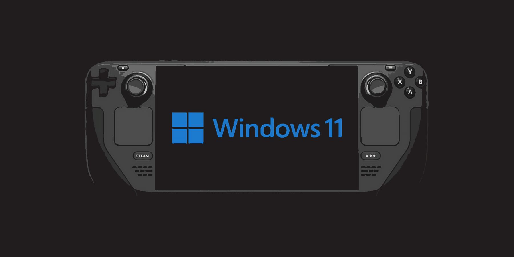 Steam Deck with blue Windows 11 logo stylized