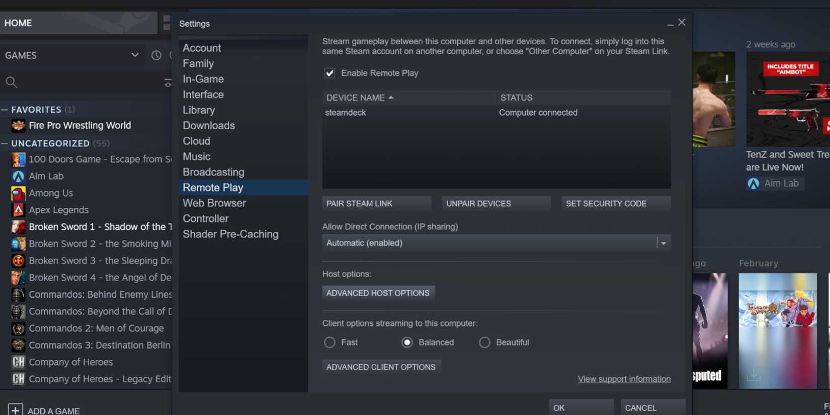 Steam Setting up remote play for Steam Decks
