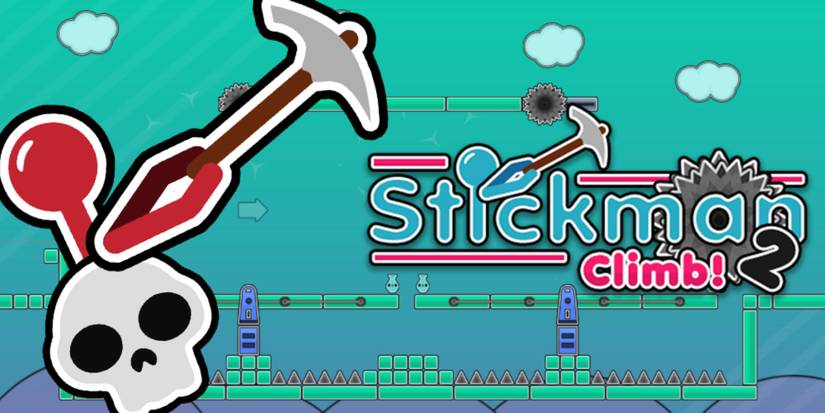 Stickman climb 2 image with skull stickman and pickaxe with the level in the background