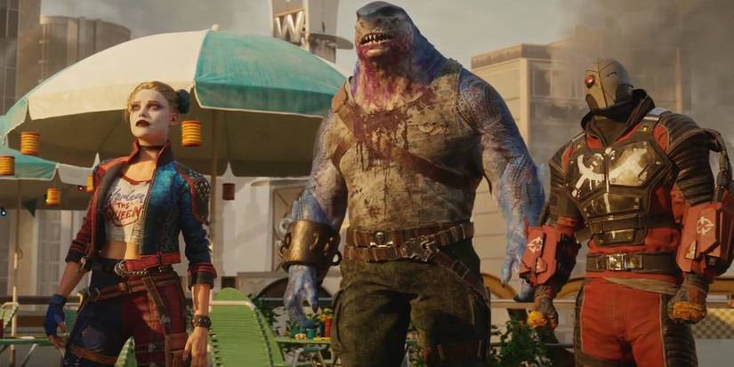 Harley Quinn, King Shark, and Deadshot in Suicide Squad: Kill the Justice League