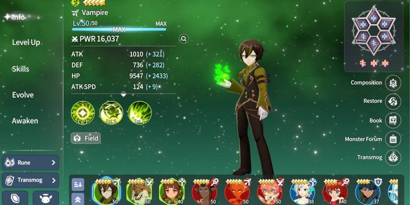 summoners war: chronicles monster menu