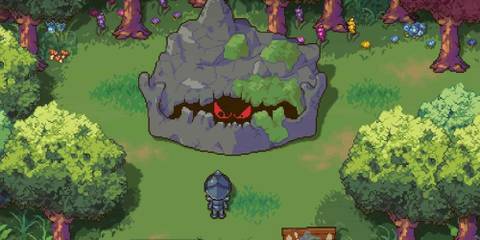 Facing the rock monster Krusty in Sun Haven