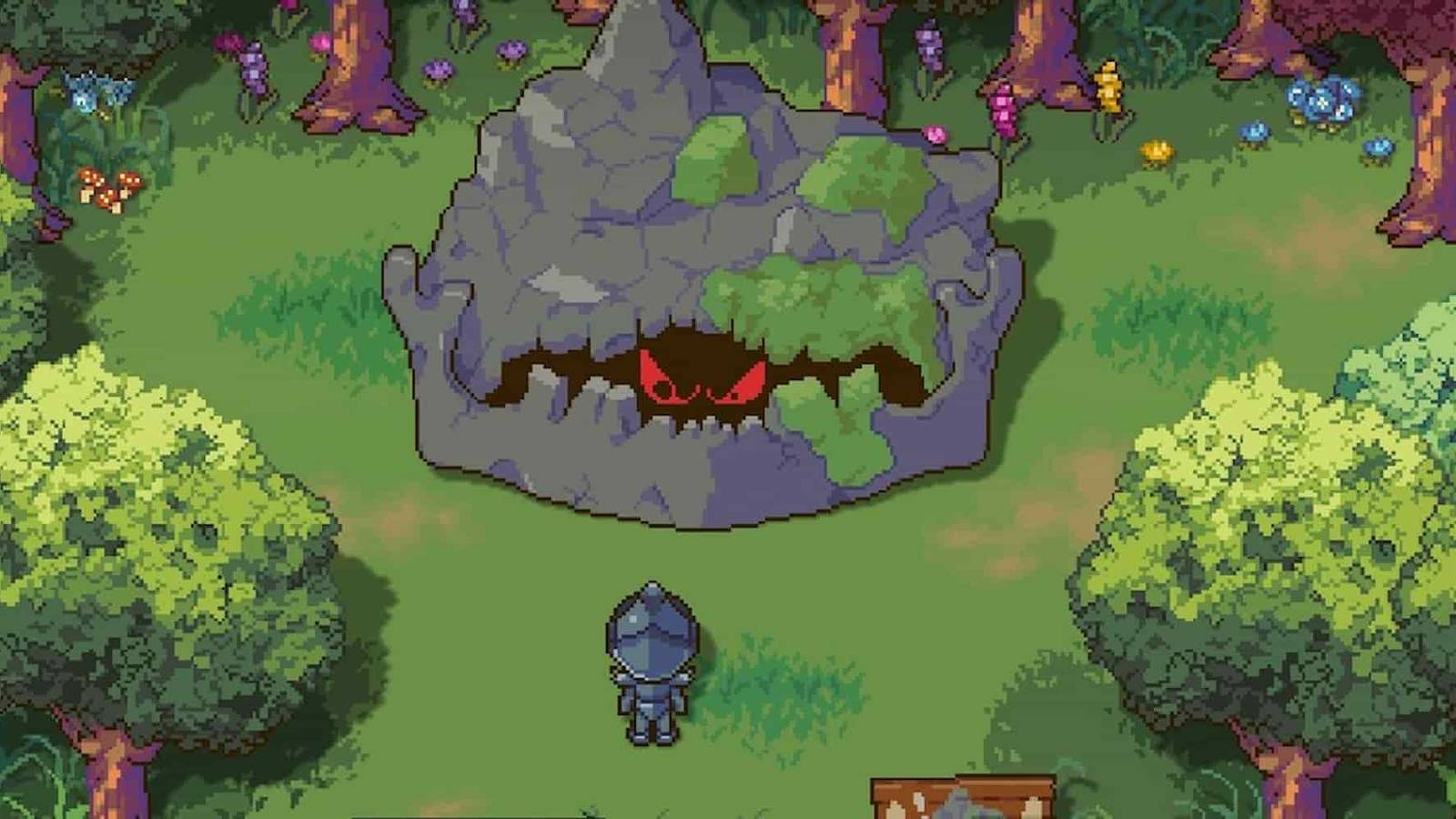 Facing the rock monster Krusty in Sun Haven