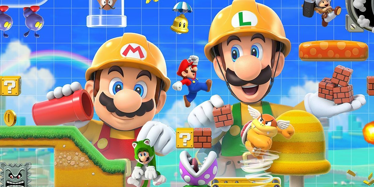 Mario and Luigi making levels together in Super Mario Maker 2