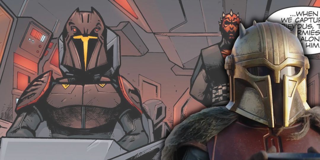 the-armorer-from-mandalorian-with-rook-kast-and-maul-comic-in-background